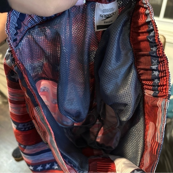 Speedo Mens American Flag Striped E-Board Swim Trunks Red White Blue Size Small - Picture 7 of 7